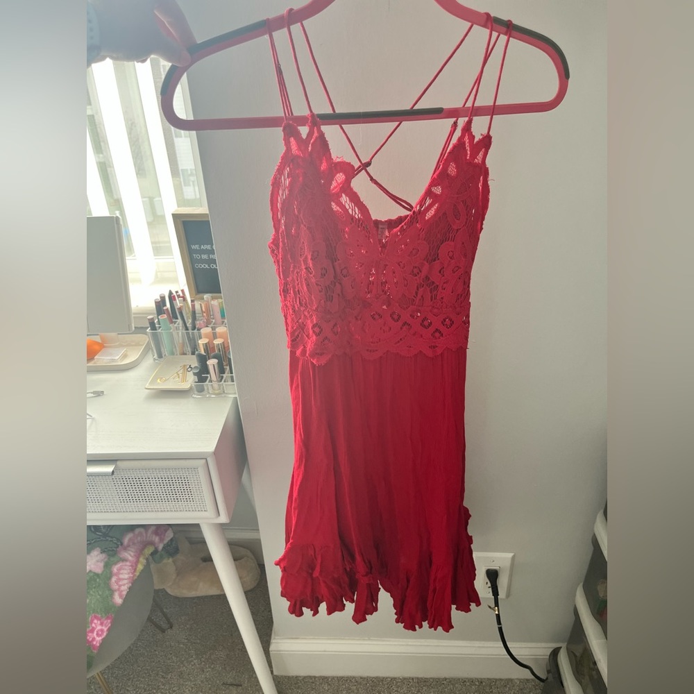 Free People Adela Slip Red Dress